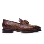 Tassel Loafers In Crocodile Saphir Leather Brown