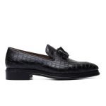 Tassel Loafers In Crocodile Saphir Leather Black